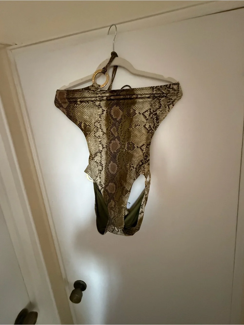 Michael Kors Snake-Print Reptile swimsuit in Brown and Olive